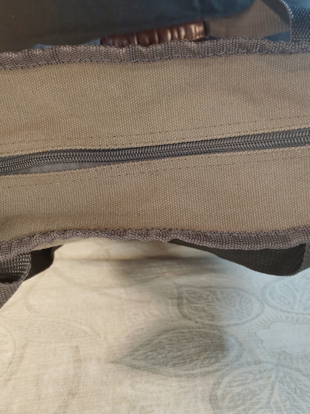 Field &Co Olive Green Canvas Tote with Brown Leather Pocket and Straps - Picture 9 of 9